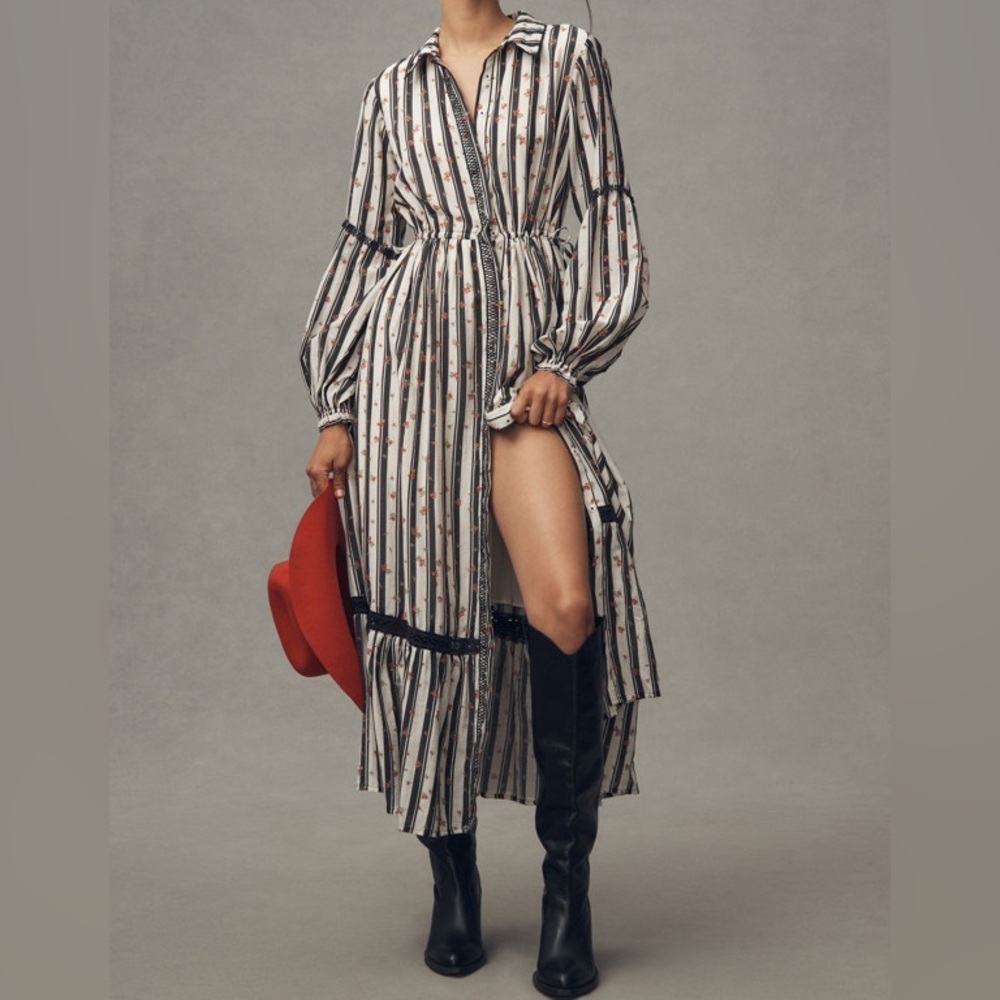 Anthropologie Black and White Striped Maxi Dress